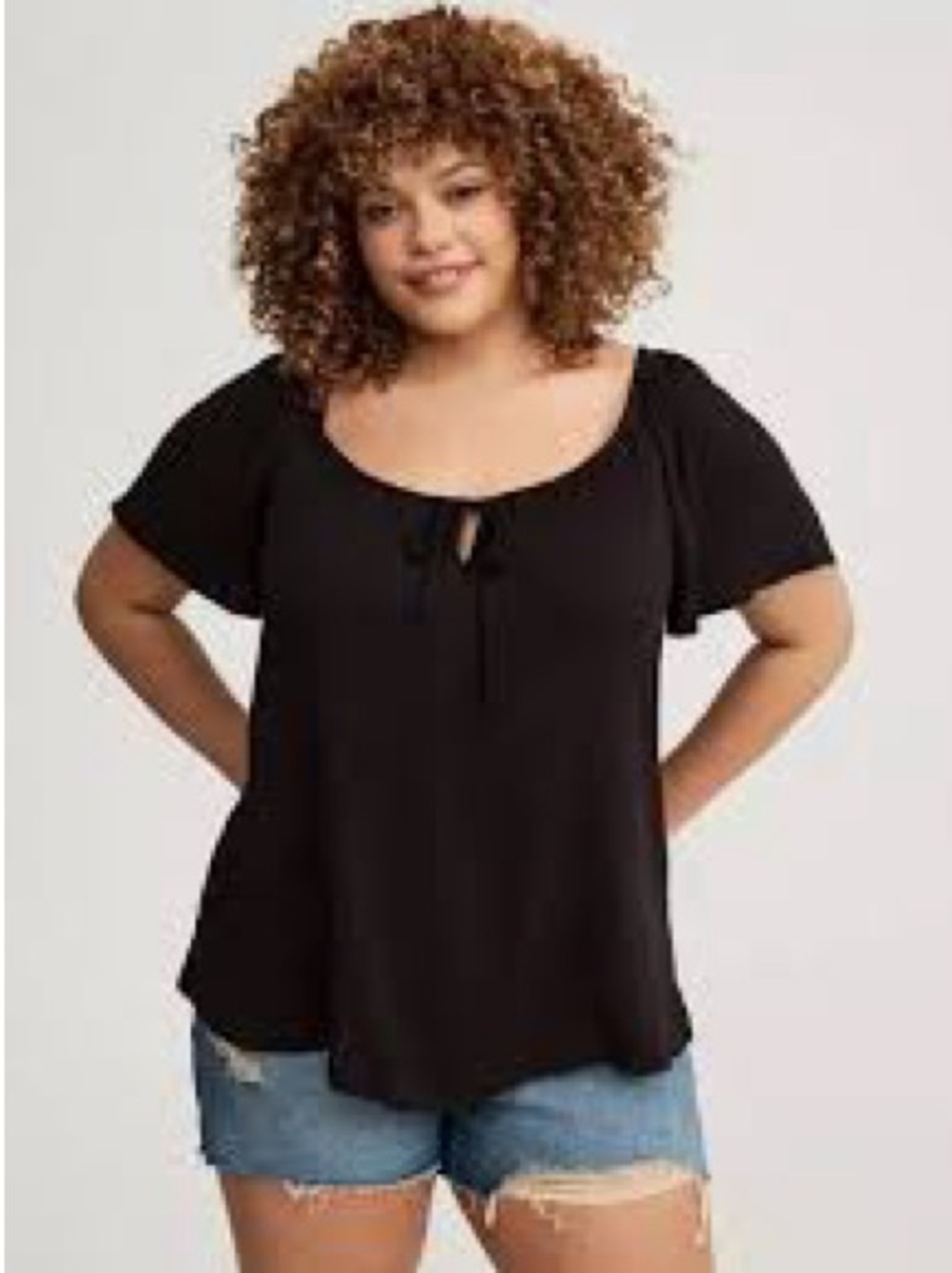 Classic Black V-Neck Short Sleeve Blouse - Women's - Picture 2 of 10